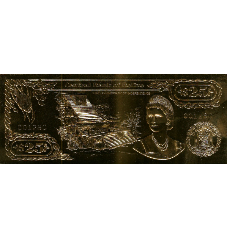 Belice 25 Dólares 1984 (Laminados en oro) Serial 4 dígitos